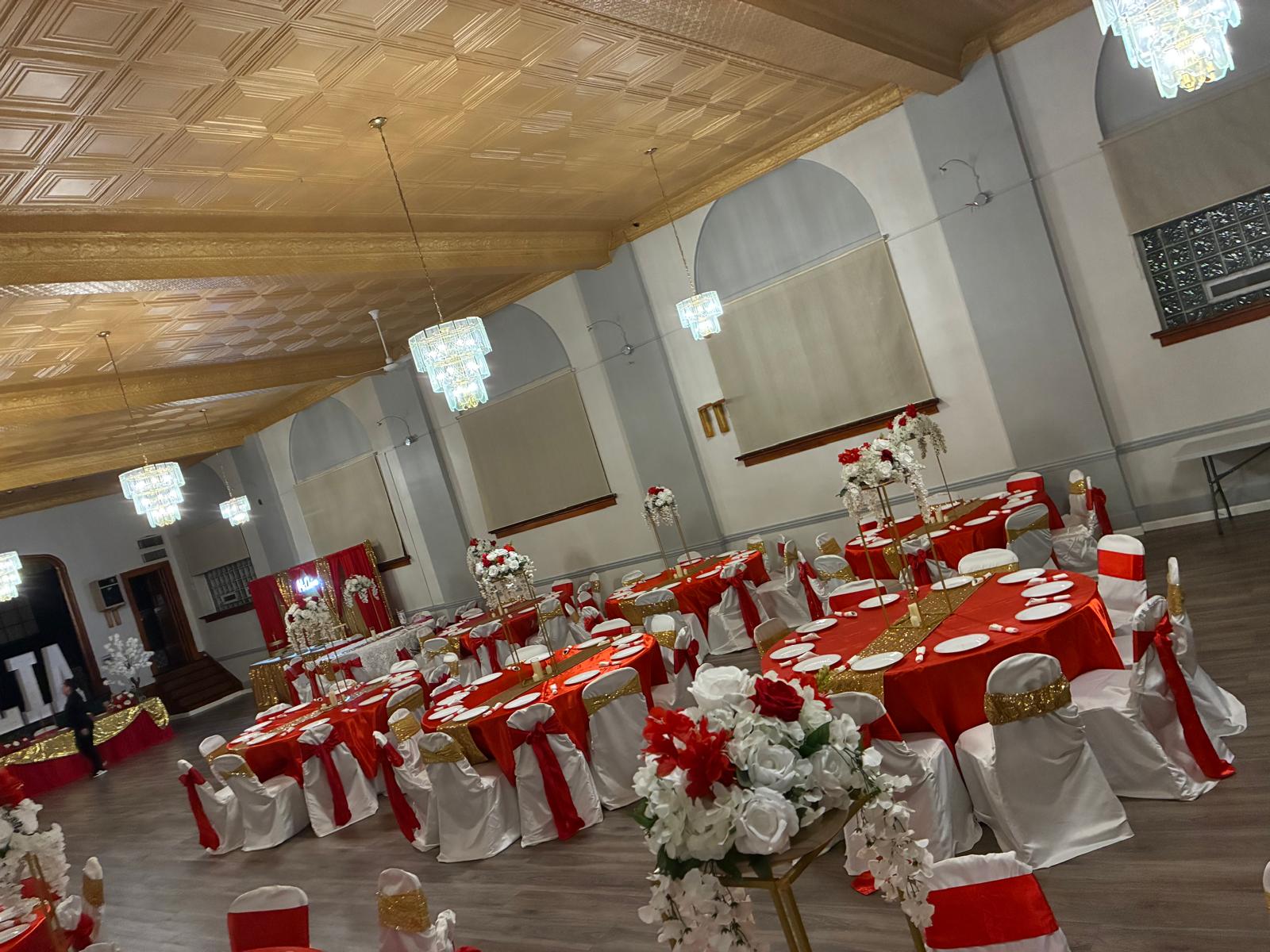 Red and gold elegant event hall