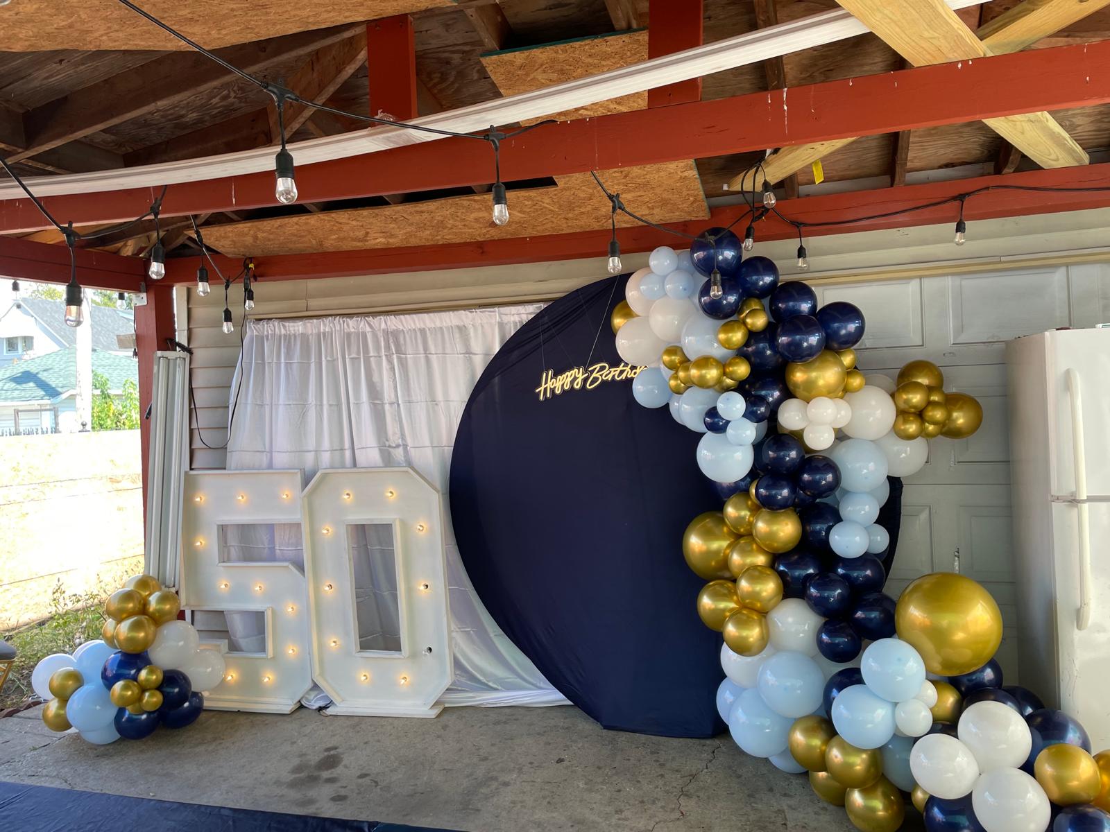 Themed event backdrop with custom lighting