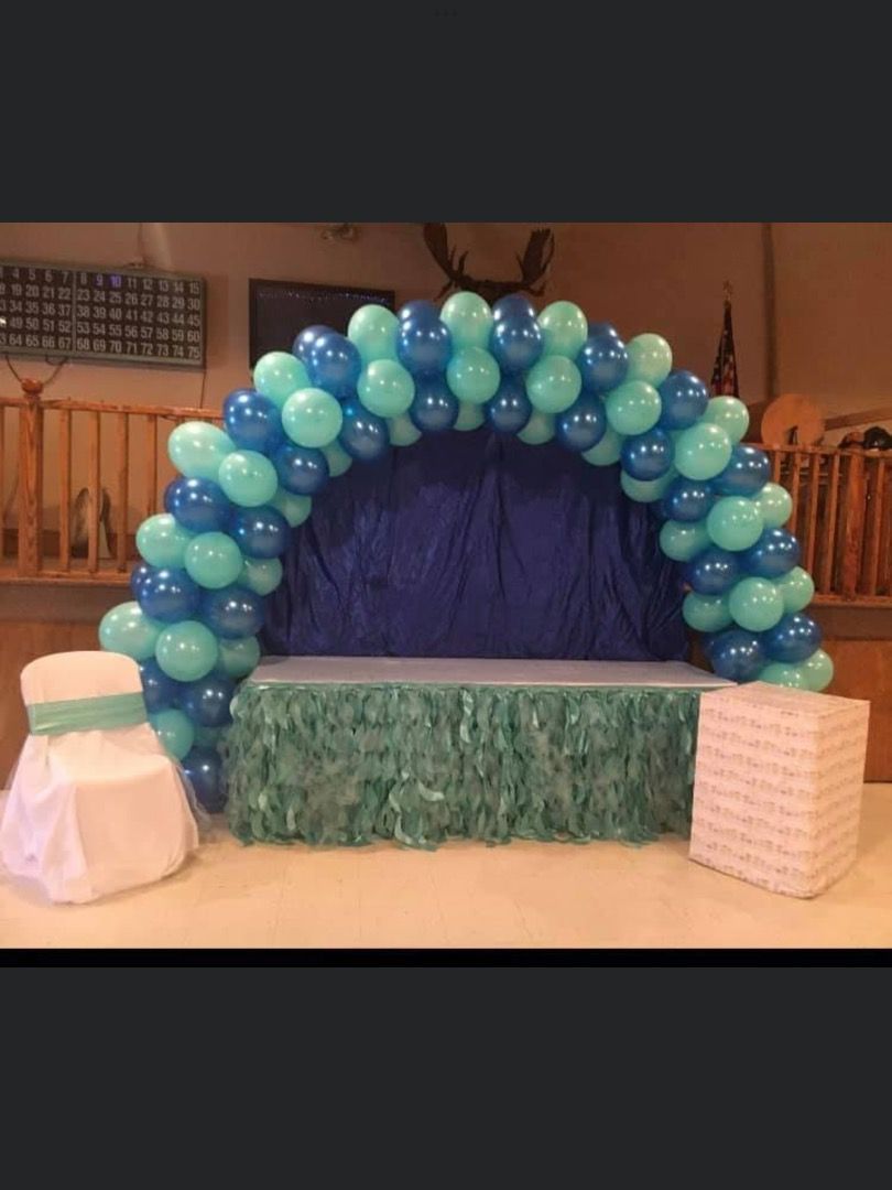 Blue and teal balloon arch for custom event